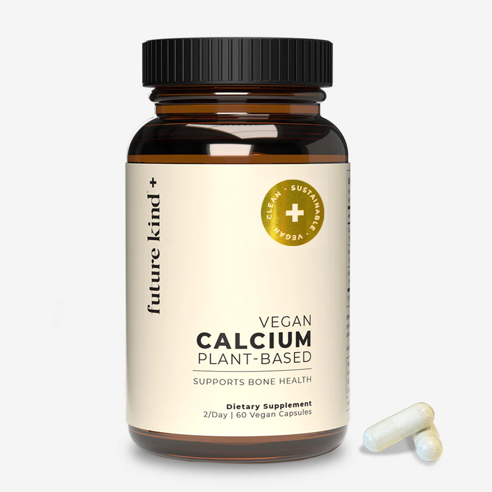 A bottle of Future Kind's Vegan Calcium capsules. 